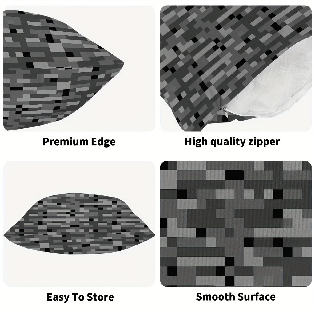 1pc MINECRAFT-Themed Pixel Art Printed Pillowcase - Soft Microfiber Sofa Cushion Cover with Zipper Closure, Machine Washable, Double-Sided Printed Design for Living Room, Bedroom & Gaming Decor, Bedroom Accessory | Modern Pil