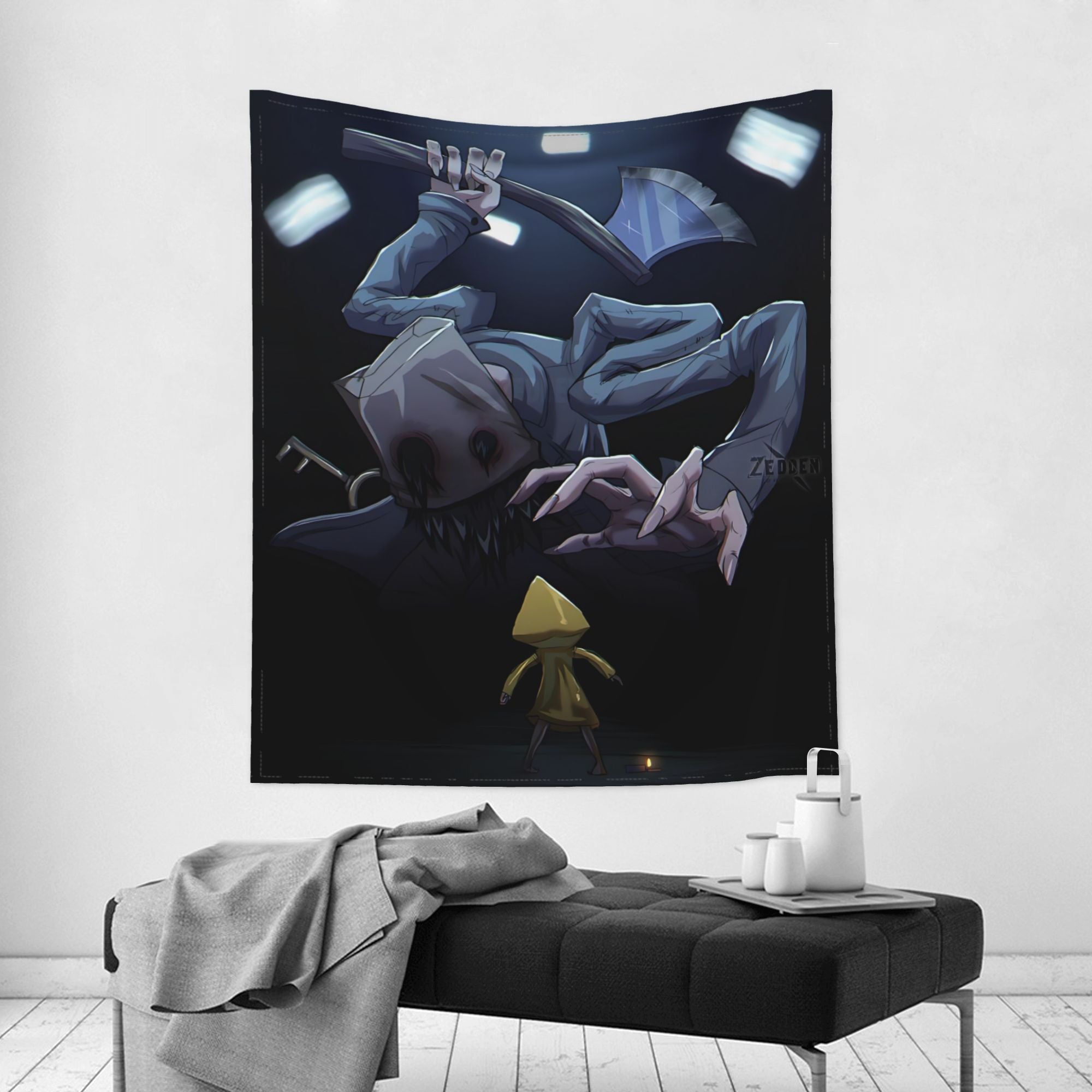 Little Nightmares II Vertical Tapestry - Gothic Horror Wall Hanging Decor with Little Nightmares Characters, Soft Peach Light Fabric Poster for Bedroom
