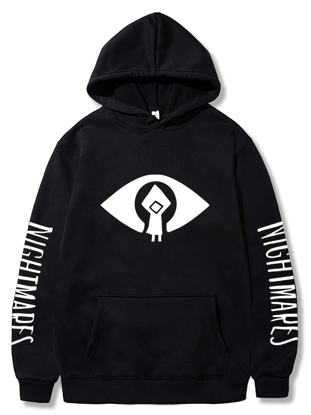 Unisex Hoodie with L-Little Nightmares Logo Print, Geometric-Patterned Sports Hooded Sweatshirt, Regular Fit, Knit Fabric, 95% Polyester 5% Spandex, Slight Stretch, 220g/m² - Streetwear Outerwear for Men and Women