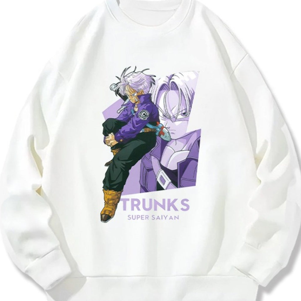 DRAGON BALL Men's & Unisex-like Trunks Super Saiyan Anime Sweatshirt - Black Goku's Iconic Character Print with Text, Casual Round Neck Pullover for & Casual Attire, Saiyan-Themed Gift for Fans