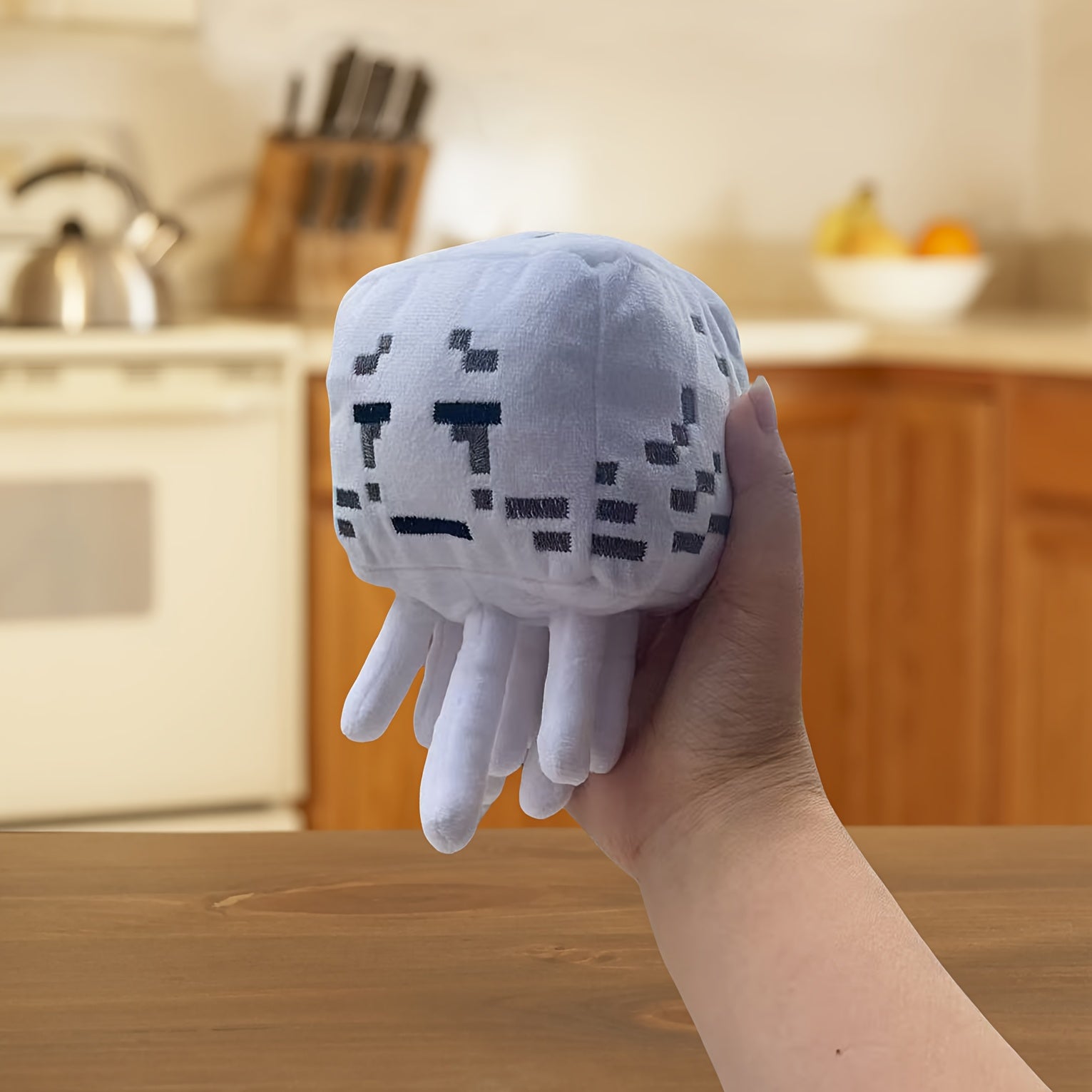 1pc Cube-Shaped Nine-Legged Plush Stuffed Doll - Soft White & Deep Brown Interactive Toy with Pixel Eyes & Mouth, Cute Kids Gift for Birthdays, Children's Day, Festivals, Stuffed Plushies, Children's Gift Item