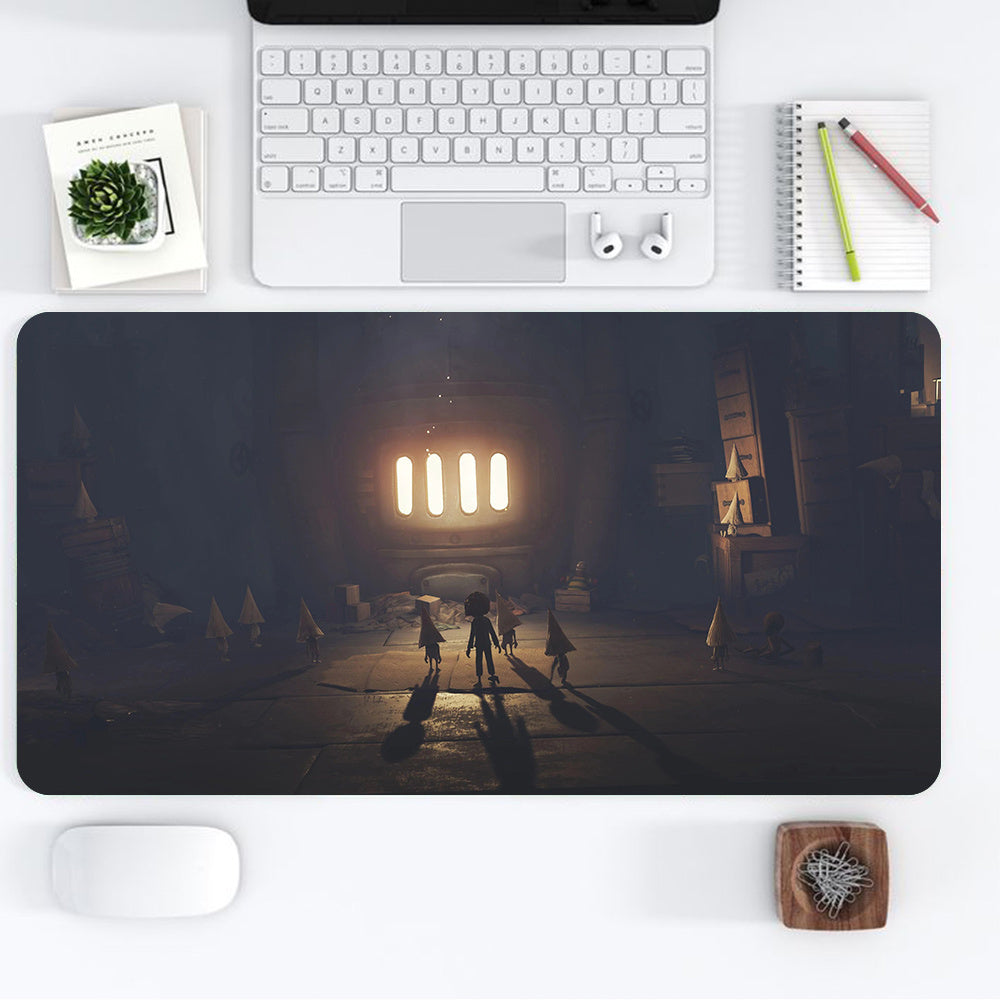 1pc Large Gaming Desk Mat & Mouse Pad with Little Nightmare Game Artwork - Eerie Night-Themed Dark Brown/Black Design, Non-Slip Rubber Base & Surface, Durable PC/Laptop Computer Keyboard Mat for Gamers,, Perfect Holiday Gift