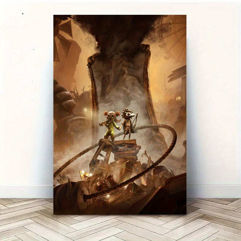 1pc Little Nightmares Game Canvas Wall Art Poster - Glowing-Eye Characters & Dark Horror-Themed Room Decor - Wrapped Canvas Framed Print with Hook Hanging - Official Game Poster for Gaming Room, Teen Bedroom - Perfect Gift fo