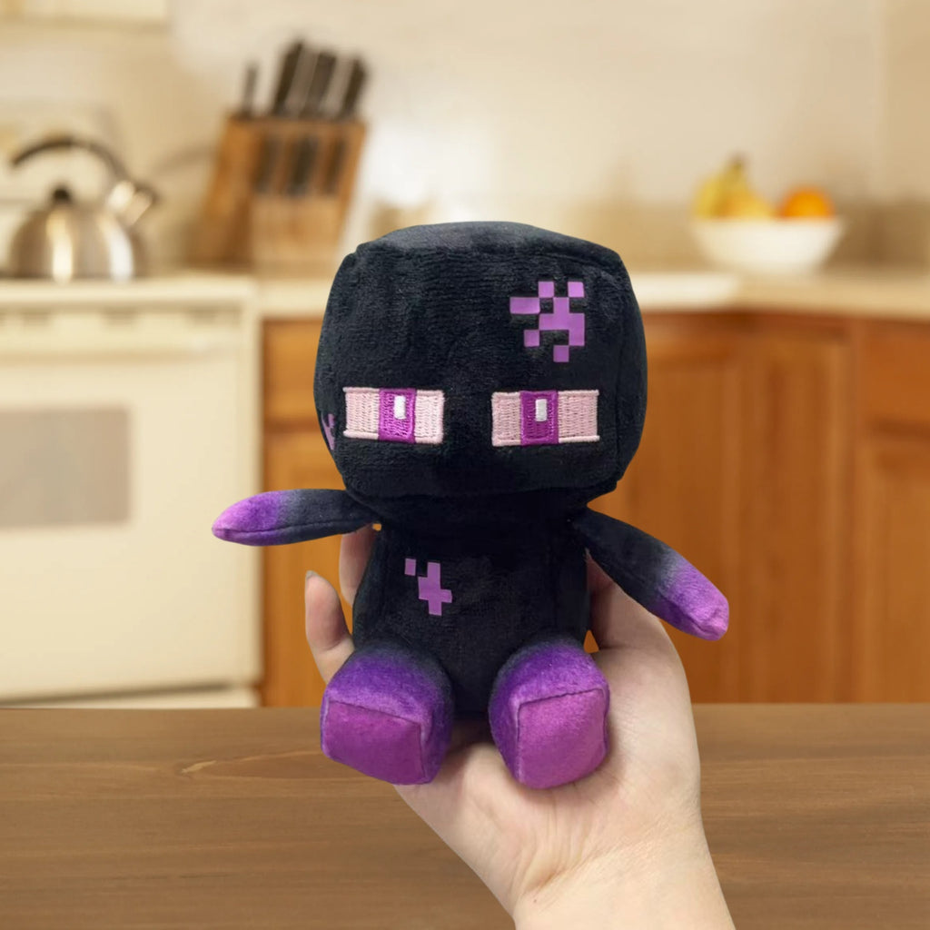 5-inch Purple & Black Pixel Art Plush Toy - Cute Sitting Shadow Figure with Purple Accents, Soft Polyester Game Enthusiast Gift for Halloween Christmas Decor, Collectible Decorative Doll for Home & Party