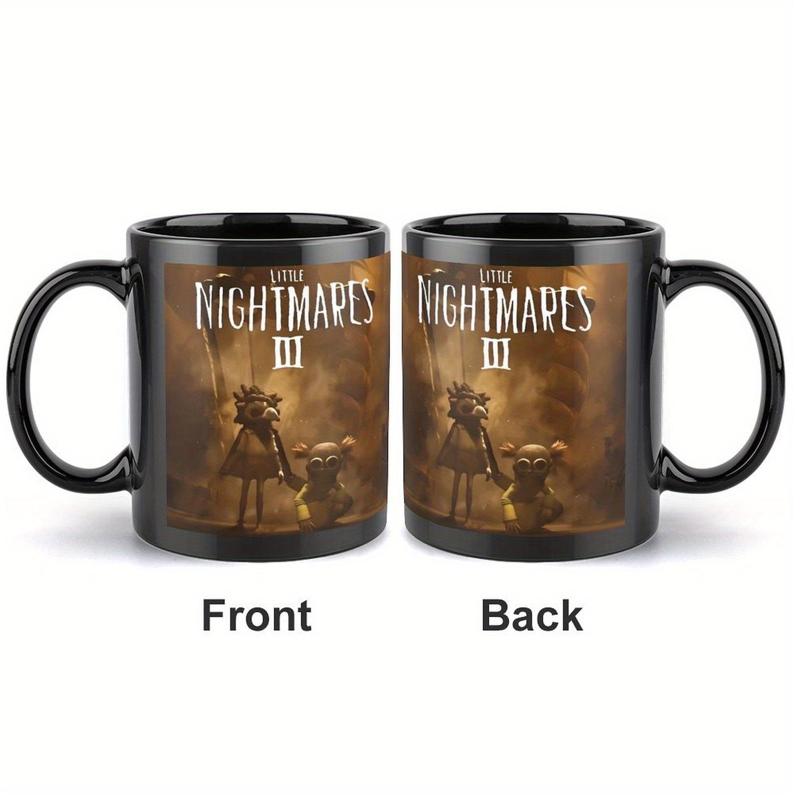 1pc Ceramic Coffee Mug 11oz - Double-Sided Print with "Little Nightmares III" Design, Reusable, Hand Wash Only, Ideal for Office, Home, Christmas, Valentine'S Day, Birthday Gifts, Outdoor Camping, Camping Coffee Mug | Playful