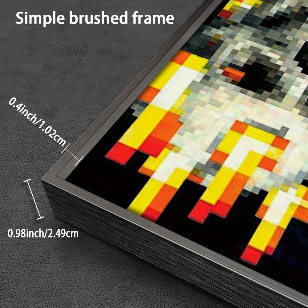 1pc Framed Canvas Poster - Retro 8-Bit Arcade Pixel Skull Flames Art, Bold Color Block High-Contrast Wall Decor for Gamers & Pop Culture Fans, Edgy Modern Artwork for Living Room, Office, Cafe, Gamer Room Accent, Vibrant Artw