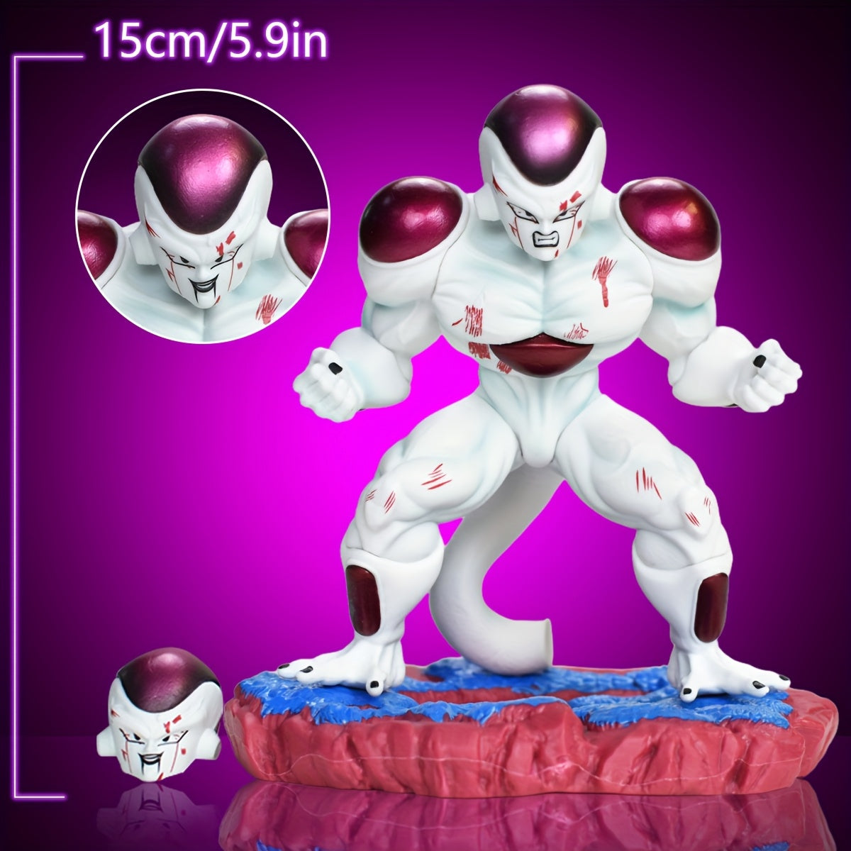 Dragon Ball Universe Emperor Max Level Power, Battle-Damaged Half-Crouching Pose with Evil Smile, Interchangeable Battle-Damaged Double-Headed Statue, with Namekian Effect Base, Perfect for Holiday Gifts, Home Decor, a Must-H