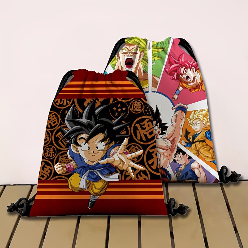 DRAGON BALL Anime Backpack with Goku, Vegeta & Sun Wukong (Monkey King) Designs - Lightweight Adjustable Drawstring Bag & s,, Gym, Parties - Collectible Gift & (Officially Licensed)