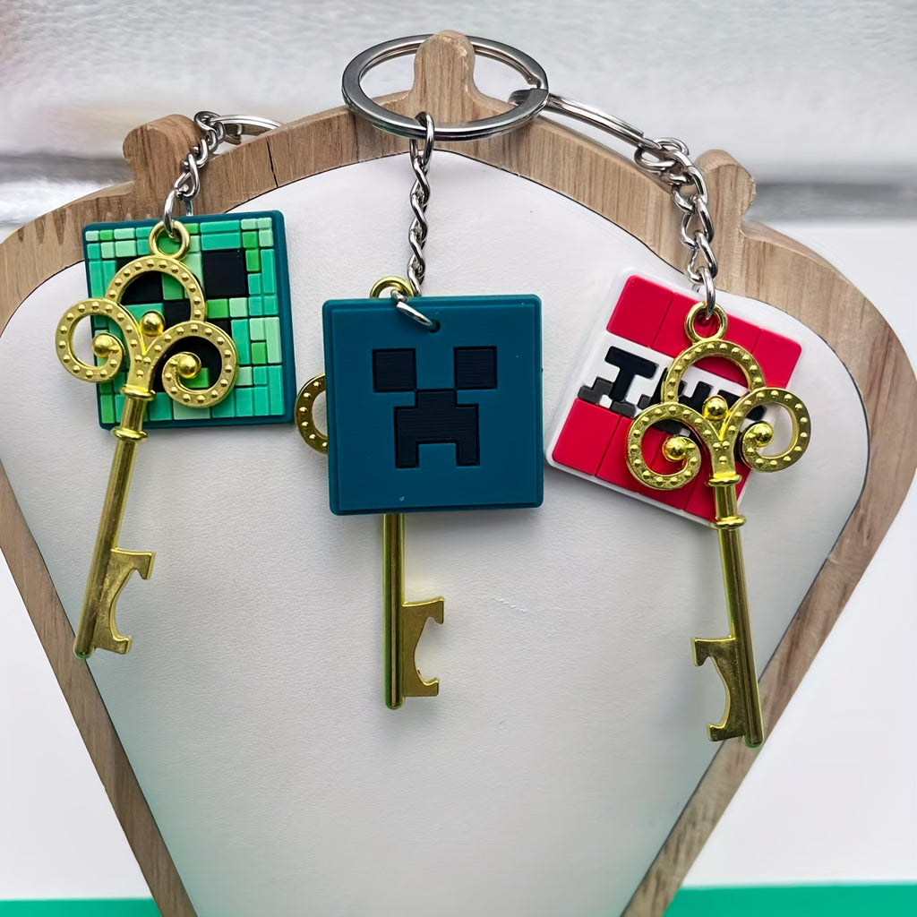 10pcs MINECRAFT Keychains with Openers - Official Minecraft-Themed Keys with Creeper, Sheep, Diamonds, TNT, Golden Tools - Durable PVC & Stainless Steel - Birthday, Christmas, Halloween, Holiday Gifts, Pixel Art Design, Decor