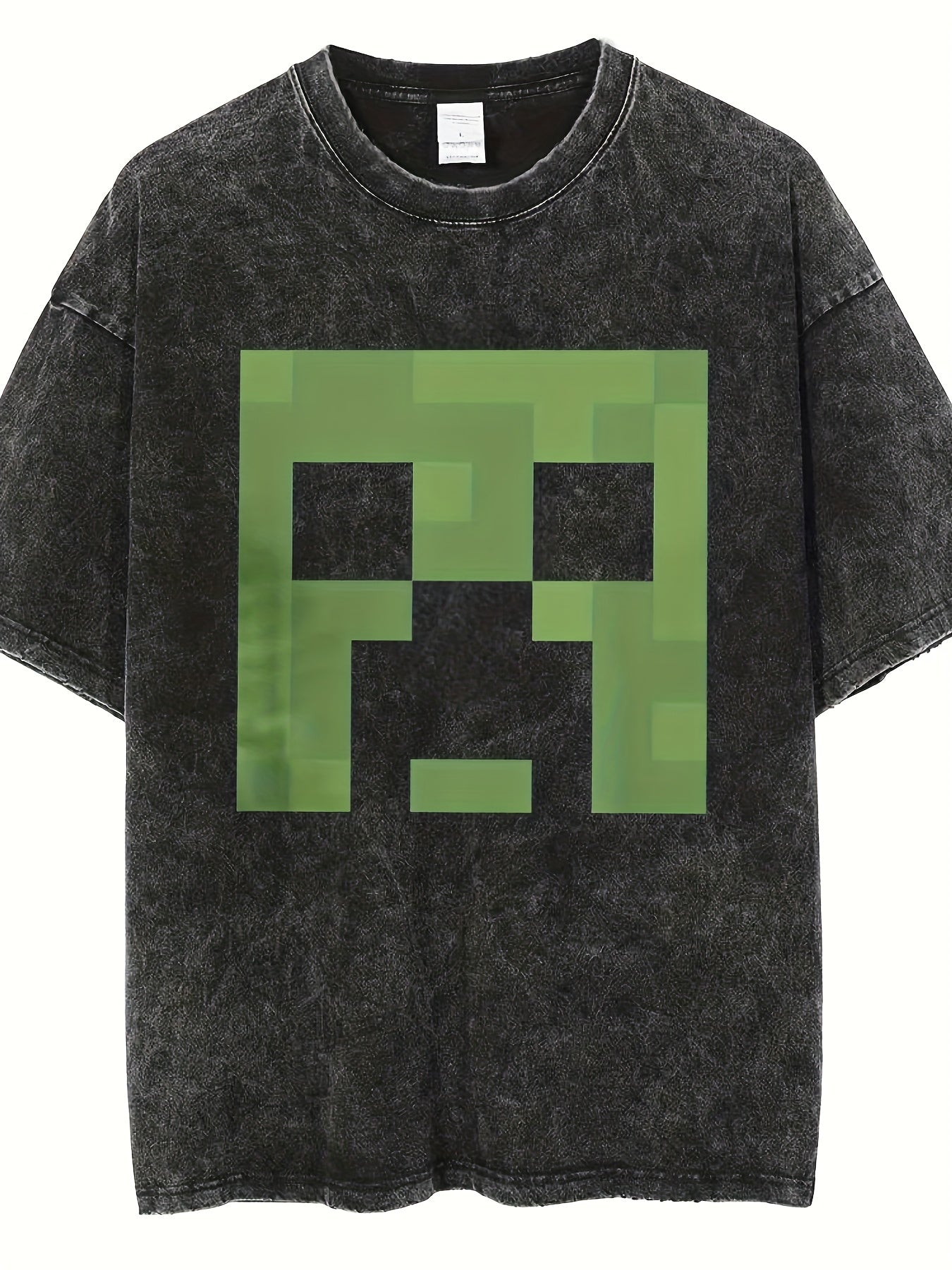 Minecraftes Creeper Big Face Vintage Washed T Shirts Fashion Tees Summer Short Sleeve O Neck Trendy Cool Casual Rendy Oversized