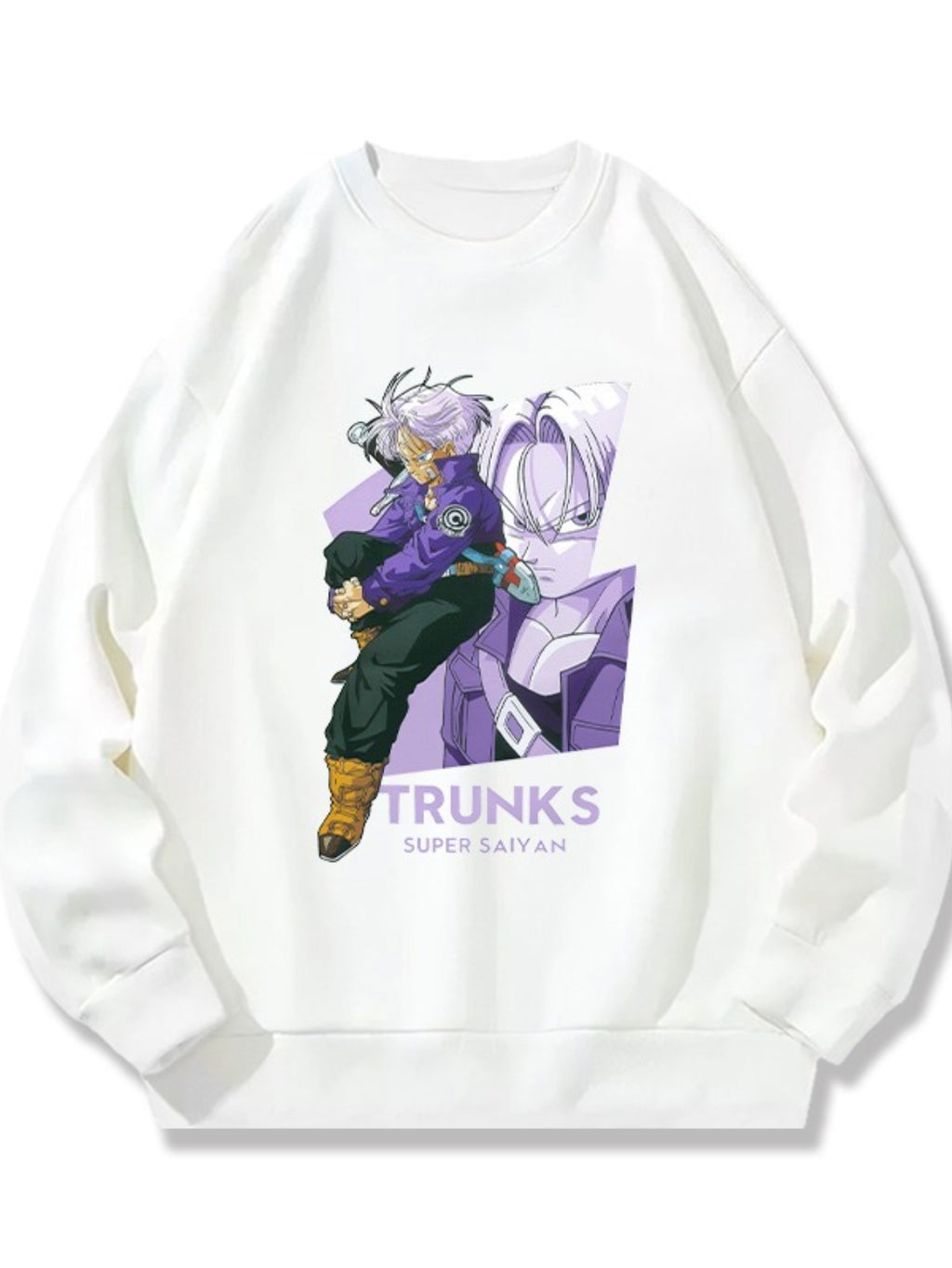 DRAGON BALL Men's & Unisex-like Trunks Super Saiyan Anime Sweatshirt - Black Goku's Iconic Character Print with Text, Casual Round Neck Pullover for & Casual Attire, Saiyan-Themed Gift for Fans