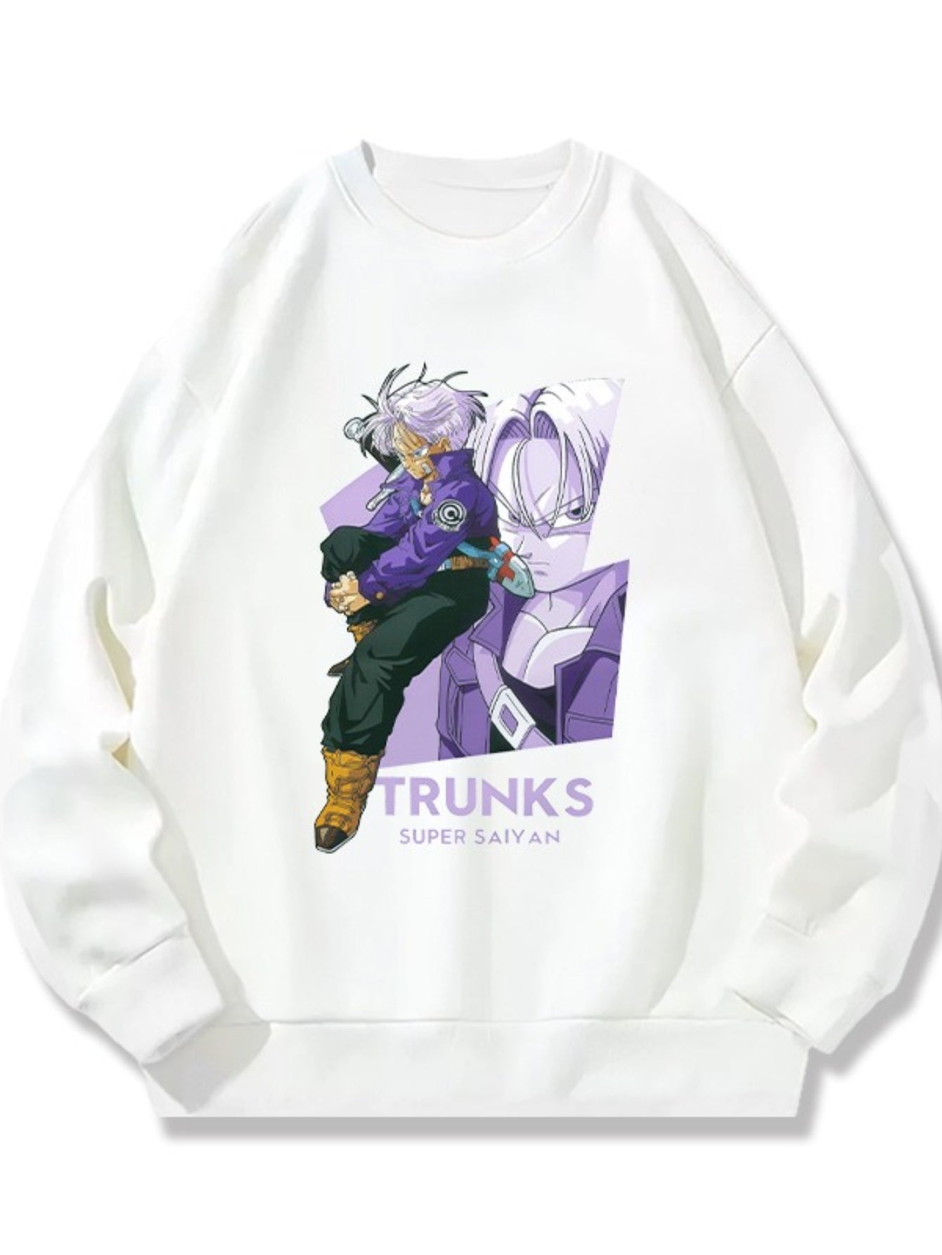 DRAGON BALL Men's & Unisex-like Trunks Super Saiyan Anime Sweatshirt - Black Goku's Iconic Character Print with Text, Casual Round Neck Pullover for & Casual Attire, Saiyan-Themed Gift for Fans