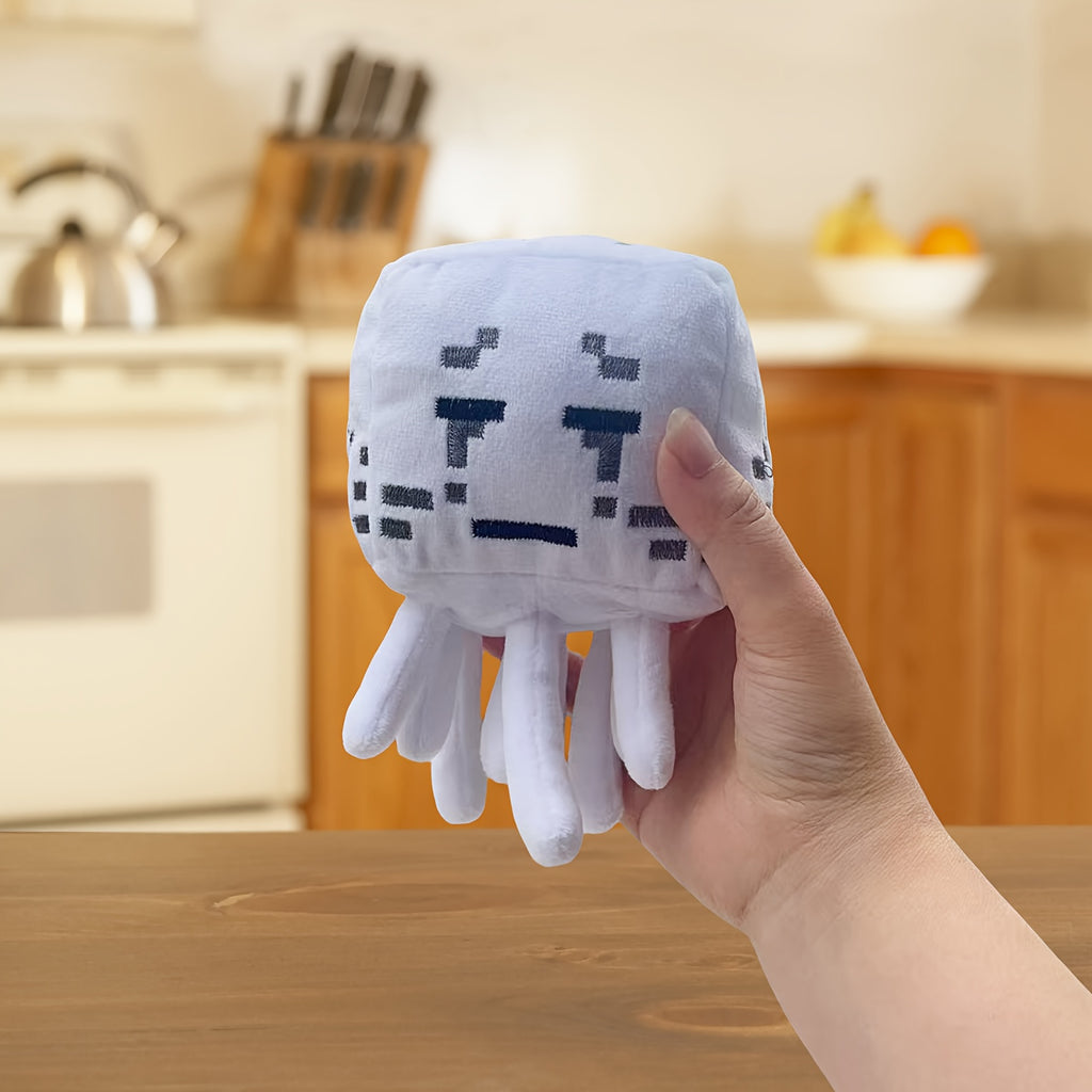 1pc Cube-Shaped Nine-Legged Plush Stuffed Doll - Soft White & Deep Brown Interactive Toy with Pixel Eyes & Mouth, Cute Kids Gift for Birthdays, Children's Day, Festivals, Stuffed Plushies, Children's Gift Item