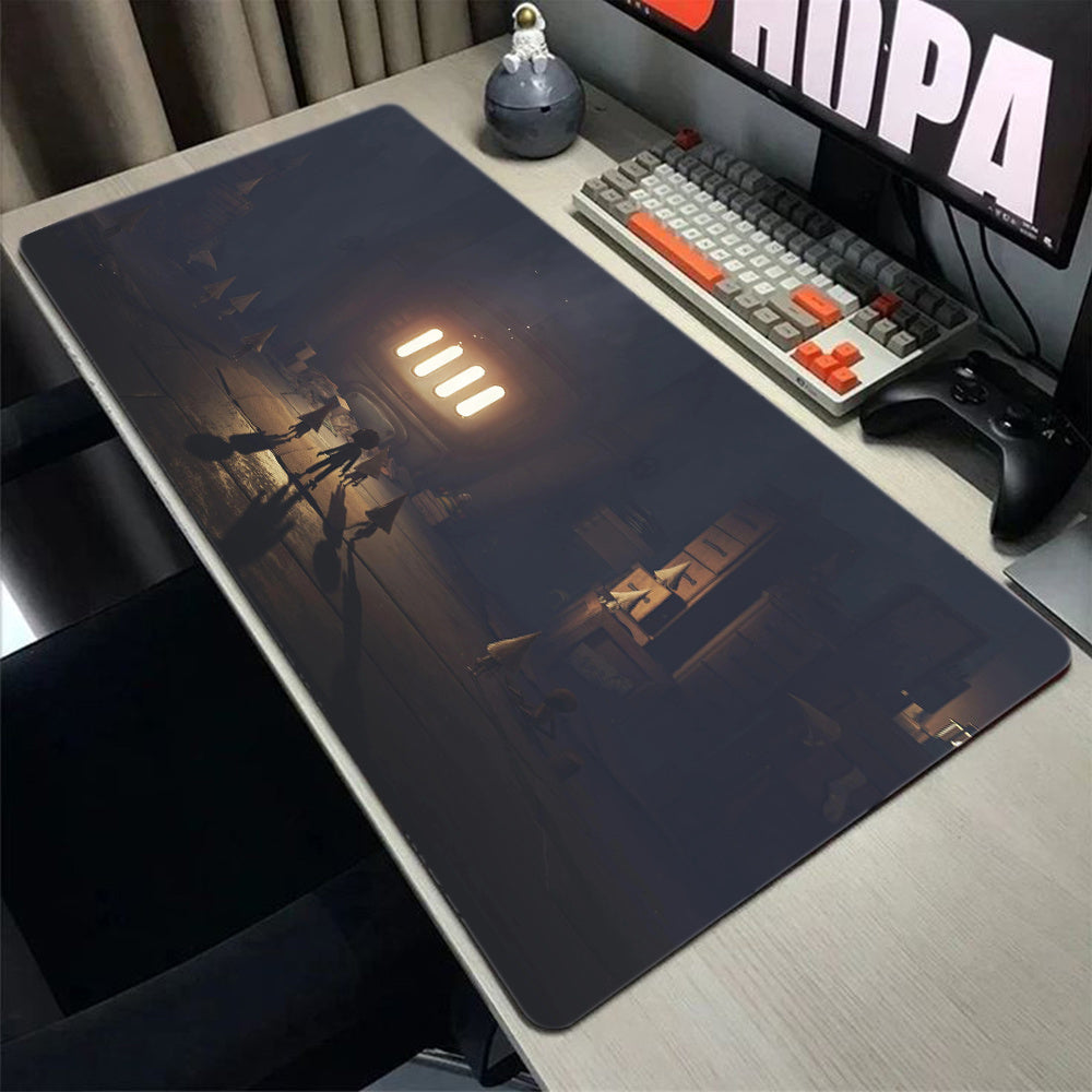 1pc Large Gaming Desk Mat & Mouse Pad with Little Nightmare Game Artwork - Eerie Night-Themed Dark Brown/Black Design, Non-Slip Rubber Base & Surface, Durable PC/Laptop Computer Keyboard Mat for Gamers,, Perfect Holiday Gift