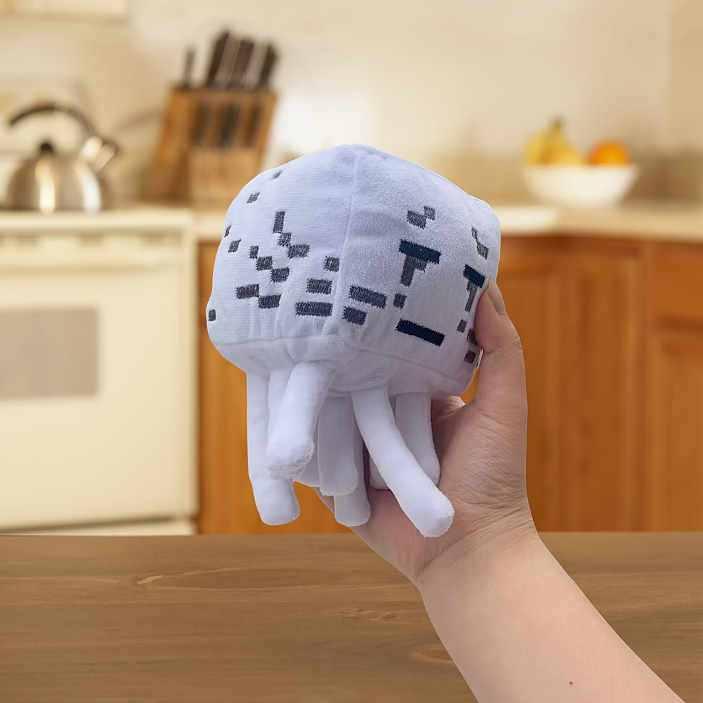 1pc Cube-Shaped Nine-Legged Plush Stuffed Doll - Soft White & Deep Brown Interactive Toy with Pixel Eyes & Mouth, Cute Kids Gift for Birthdays, Children's Day, Festivals, Stuffed Plushies, Children's Gift Item