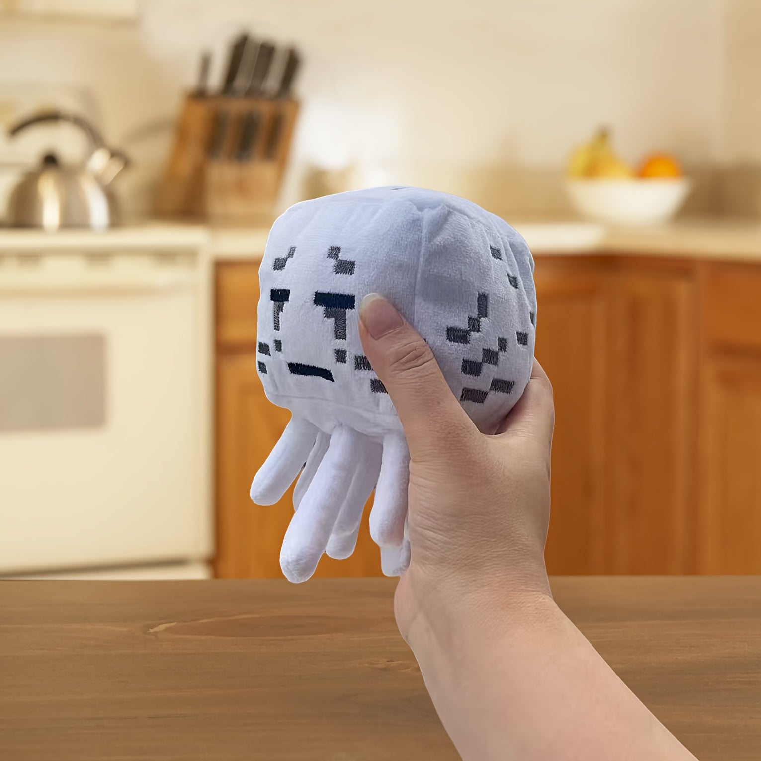 1pc Cube-Shaped Nine-Legged Plush Stuffed Doll - Soft White & Deep Brown Interactive Toy with Pixel Eyes & Mouth, Cute Kids Gift for Birthdays, Children's Day, Festivals, Stuffed Plushies, Children's Gift Item