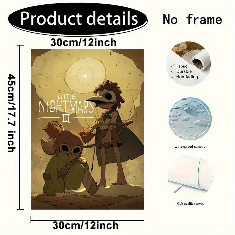 2D Flat, 1pc Little Nightmares III Inspired Frameless Canvas Painting - 30.48x45.72 cm Surreal Game Art Print, Whimsical Horror Wall Decor for Fans, Modern Minimalist Poster for Living Room, Bedroom & Office (Officially Unoff