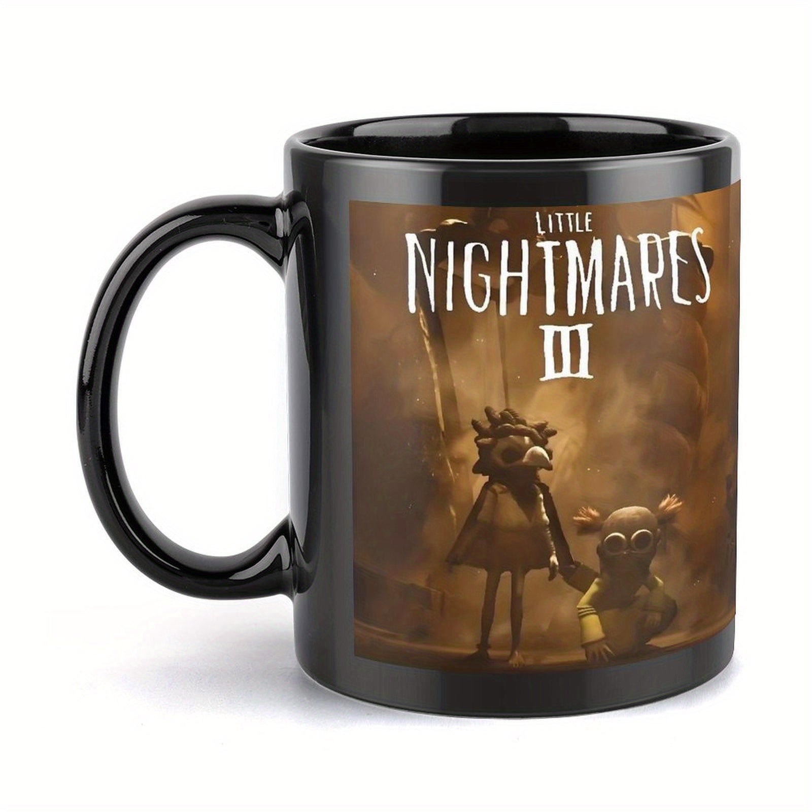 1pc Ceramic Coffee Mug 11oz - Double-Sided Print with "Little Nightmares III" Design, Reusable, Hand Wash Only, Ideal for Office, Home, Christmas, Valentine'S Day, Birthday Gifts, Outdoor Camping, Camping Coffee Mug | Playful