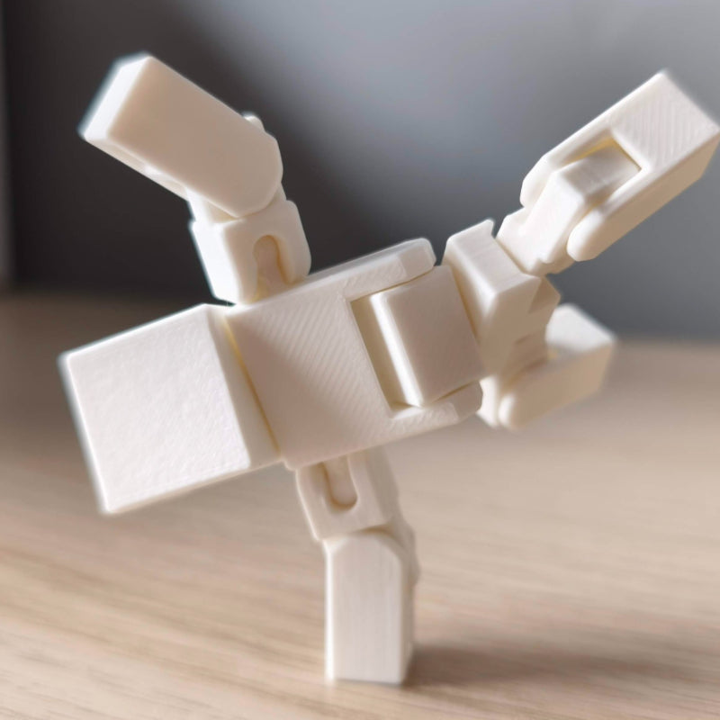 1pc White Cube Doll Ornament - Movable Joint Design, Simple Shape, Desktop Office Decor, Perfect Gift for Home & Office, No Electricity Needed, Durable Plastic, Office Decor Item | Minimalist Design | Durable Plastic, Office