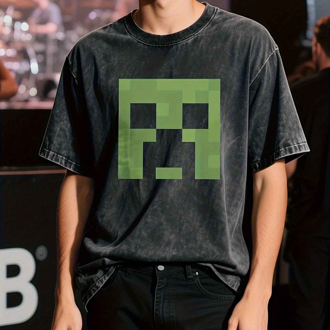 Minecraftes Creeper Big Face Vintage Washed T Shirts Fashion Tees Summer Short Sleeve O Neck Trendy Cool Casual Rendy Oversized