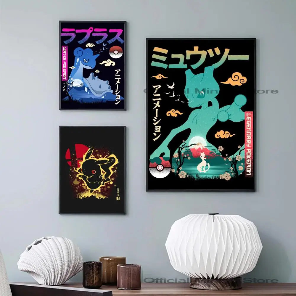 1pc Anime Pikachu Poster Self-adhesive Art Pokemon Waterproof Paper Sticker Coffee House Bar Room Wall Decor