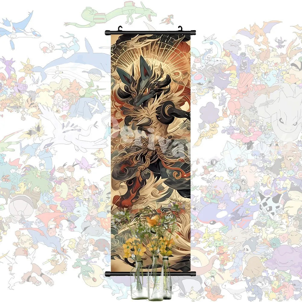 Printed Pokemon Poster Anime Wall Artwork Gengar Pictures Charizard Painting Canvas Pikachu Hanging Scrolls Home Room Decor