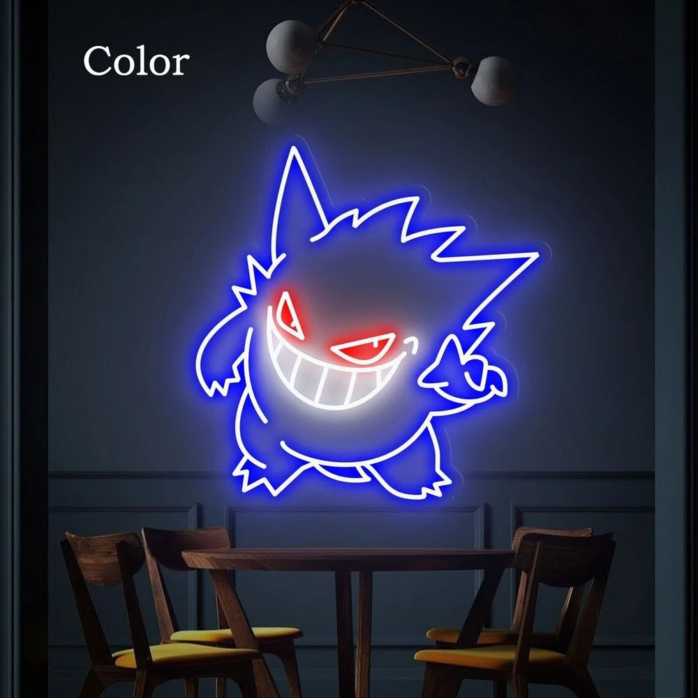 Gengar Anime Neon Sign USB Dimmable Pocket Monster Night Light for Bedroom Bar Club Game Room Party Decor Kid Birthday Gifts