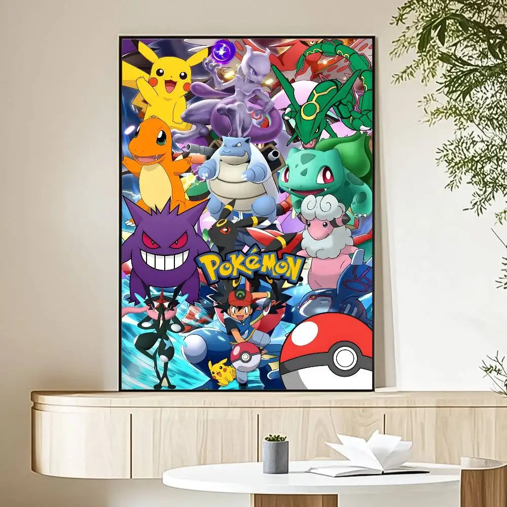 MINISO Cartoon Pokemon Anime Poster HD Art Sticky Wall Waterproof Home Living Room Bedroom Bar Aesthetic Decoration