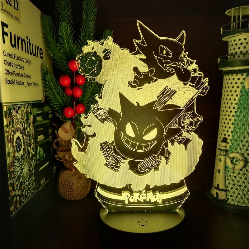 Pokemon Gengar Haunter Gastly 3D Lamp Anime LED Night Light USB Color Changing Luminaria Illusion Sleeping Table Lamps Kids Gift