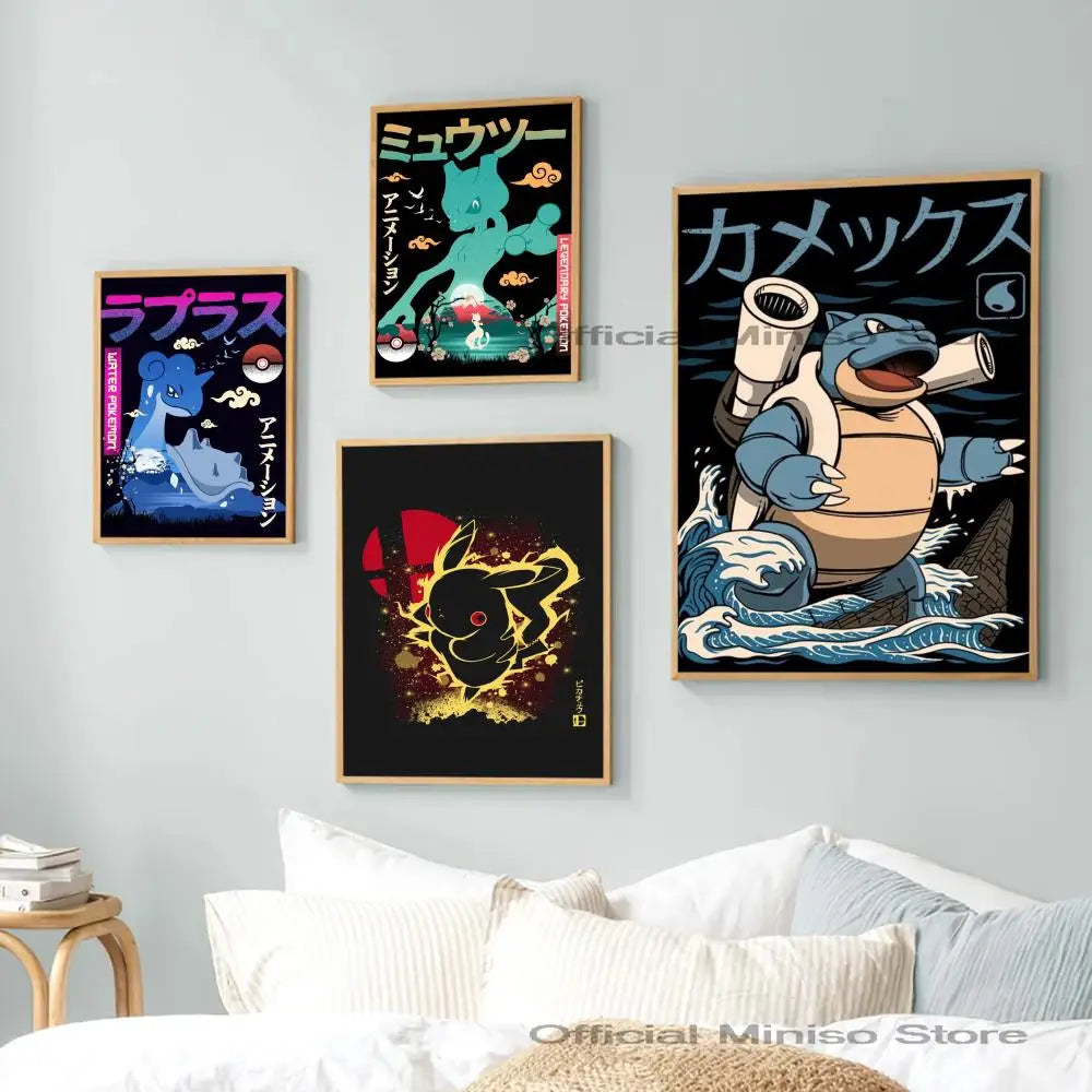1pc Anime Pikachu Poster Self-adhesive Art Pokemon Waterproof Paper Sticker Coffee House Bar Room Wall Decor