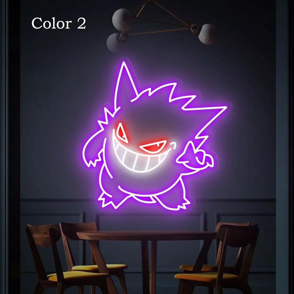 Gengar Anime Neon Sign USB Dimmable Pocket Monster Night Light for Bedroom Bar Club Game Room Party Decor Kid Birthday Gifts