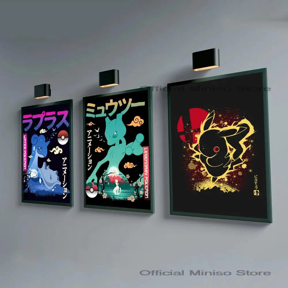 1pc Anime Pikachu Poster Self-adhesive Art Pokemon Waterproof Paper Sticker Coffee House Bar Room Wall Decor