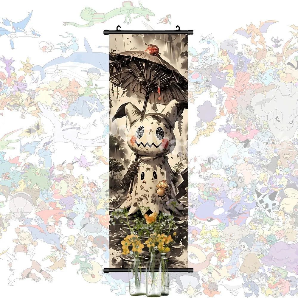 Printed Pokemon Poster Anime Wall Artwork Gengar Pictures Charizard Painting Canvas Pikachu Hanging Scrolls Home Room Decor