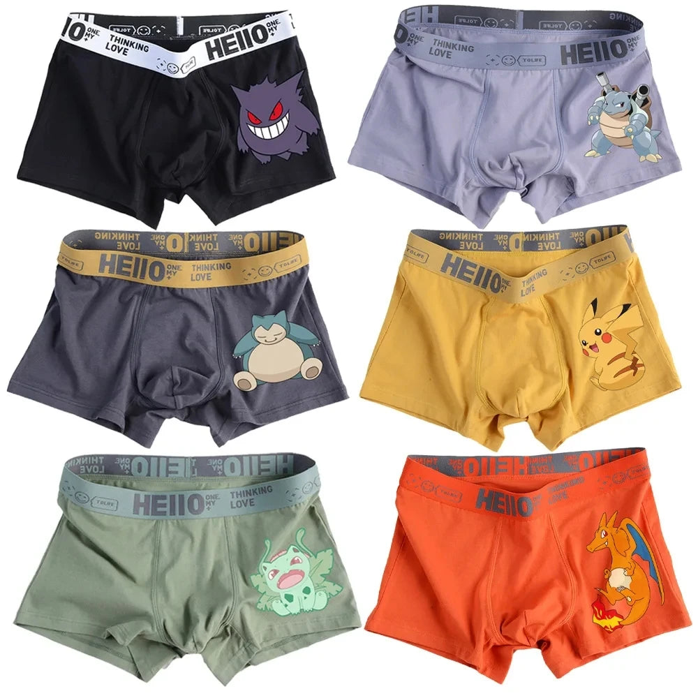 Pokemon Charmander Charizard Bulbasaur Gengar Pikachu Men's Underpants Anime Antibacterial Boxer Briefs Boys Shorts Pants Gifts