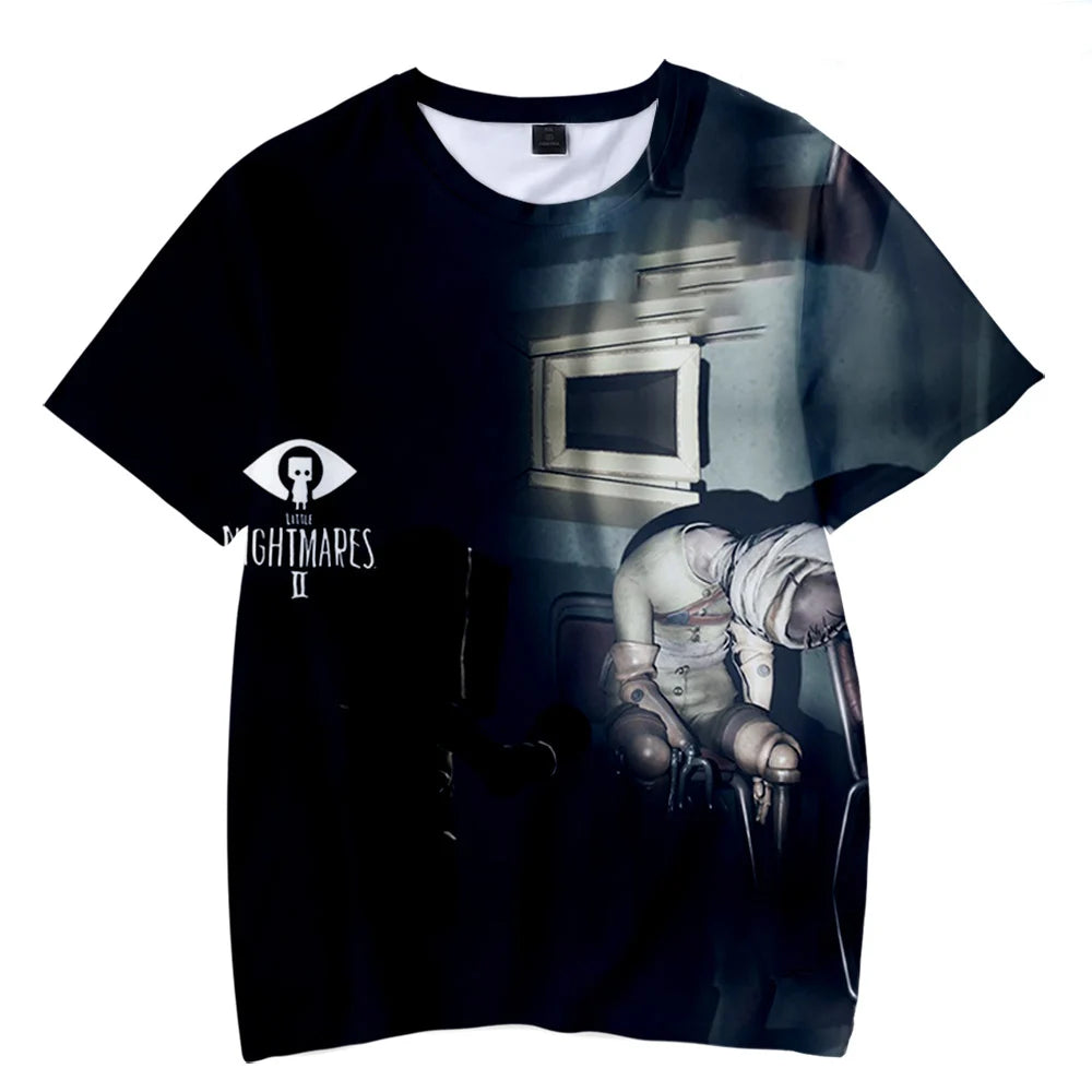 تيشيرت **Little Nightmares 2** بطباعة ثلاثية الأبعاد مستوحاة من لعبة الرعب الأنمي، تصميم ستريت وير مناسب للرجال والنساء والشباب، مثالي لعشاق الألعاب والأزياء بأسلوب هاراجوكو.