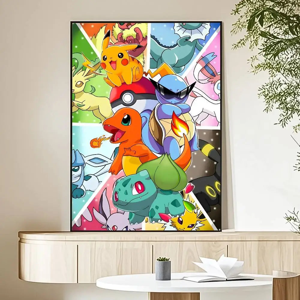 MINISO Cartoon Pokemon Anime Poster HD Art Sticky Wall Waterproof Home Living Room Bedroom Bar Aesthetic Decoration