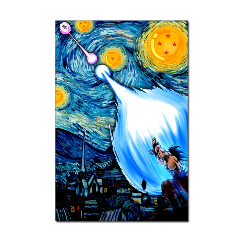 Abstract Dragon Ball Anime Goku Posters Van Gogh's Starry Night Canvas Painting Prints Art PictureTeen Bedroom Home Wall Deco