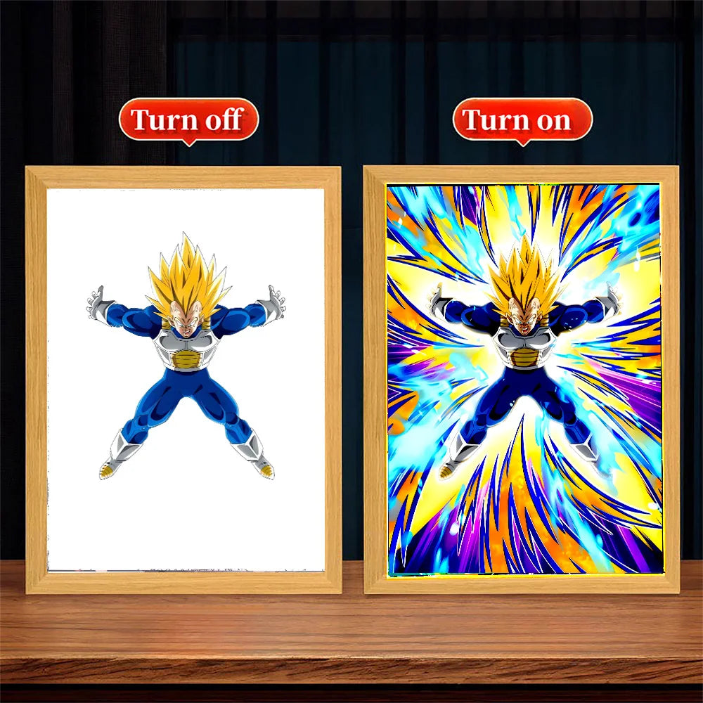 Dragon Ball Z Anime Figure Light Painting Photo Frame Dragon Ball Figures Goku Vegeta Led Night Light Room Decor Gifts Moon Lamp