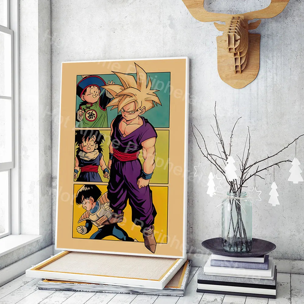 Vintage Posters Dragon Ball Peripheral Anime figures Vegeta Goku Picture Art Canvas Painting for Kids Bedroom Mural Decor Gifts