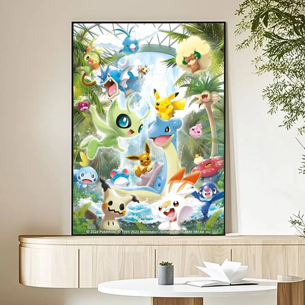 MINISO Cartoon Pokemon Anime Poster HD Art Sticky Wall Waterproof Home Living Room Bedroom Bar Aesthetic Decoration