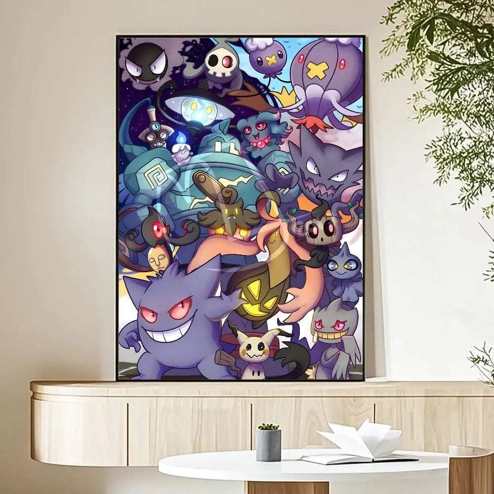 MINISO Cartoon Pokemon Anime Poster HD Art Sticky Wall Waterproof Home Living Room Bedroom Bar Aesthetic Decoration