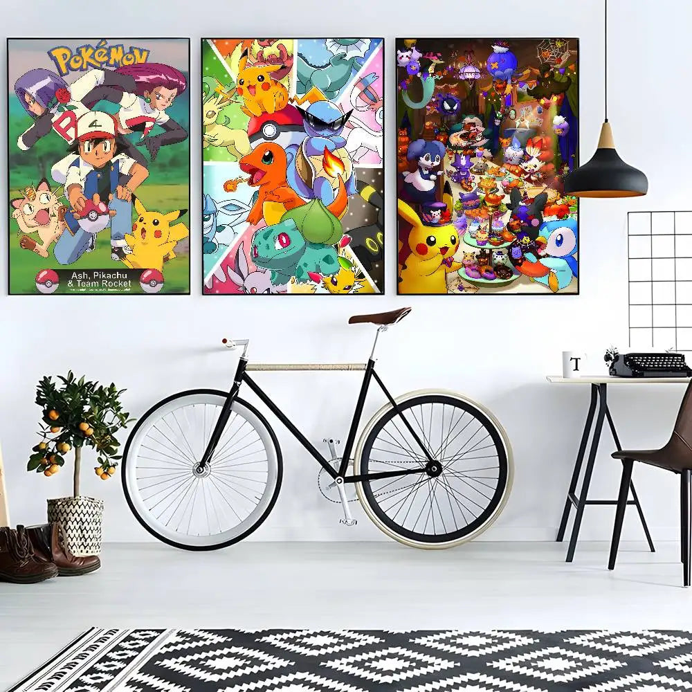 MINISO Cartoon Pokemon Anime Poster HD Art Sticky Wall Waterproof Home Living Room Bedroom Bar Aesthetic Decoration