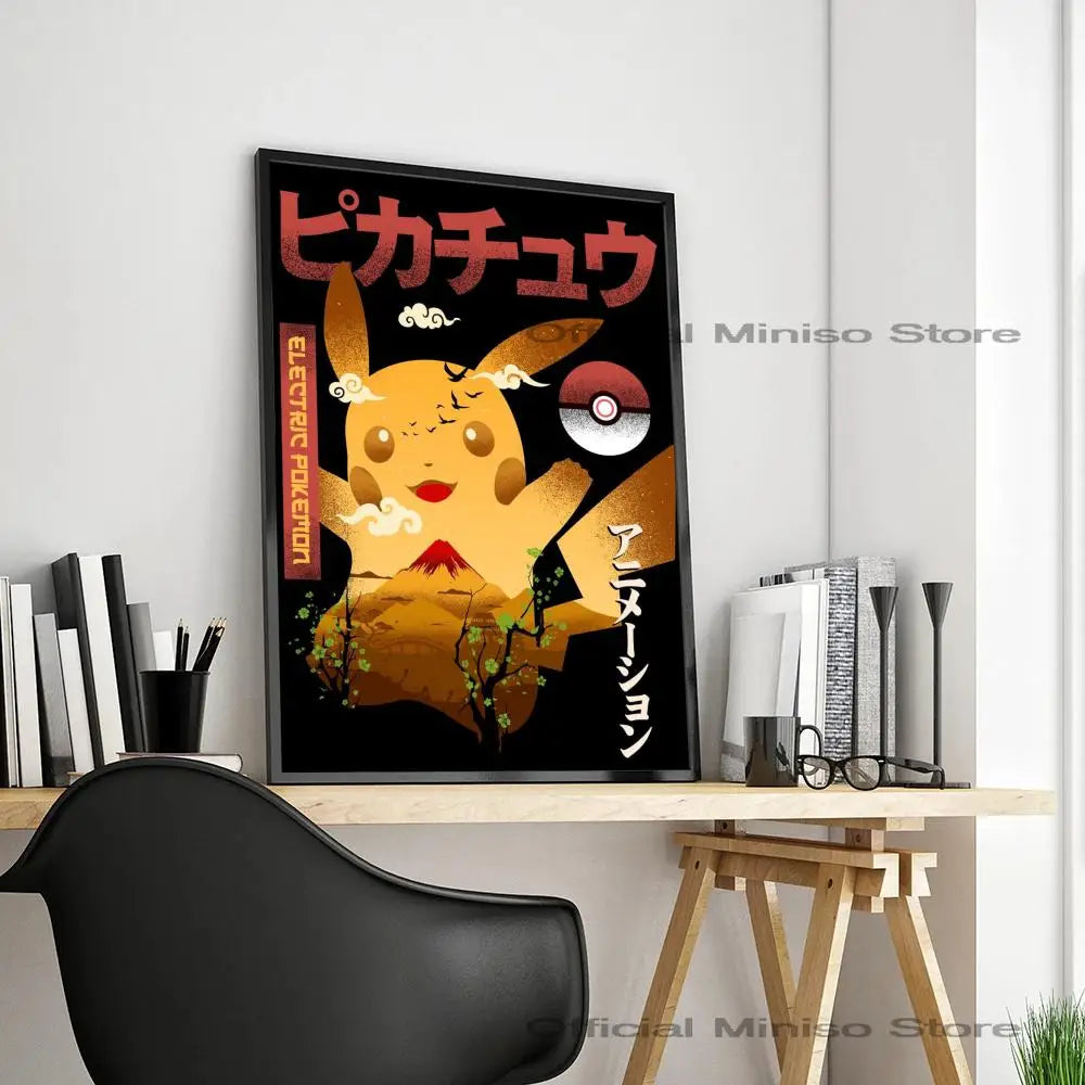 1pc Anime Pikachu Poster Self-adhesive Art Pokemon Waterproof Paper Sticker Coffee House Bar Room Wall Decor