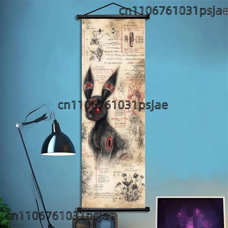 Pokemon Retro Charizard Bulbasaur Umbreon Gengar Scroll Art Cloth Anime Characters Wall Hanging Poster Halloween Xmas Decor