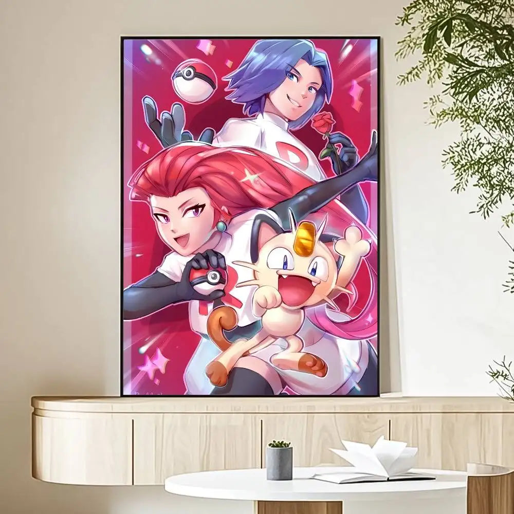MINISO Cartoon Pokemon Anime Poster HD Art Sticky Wall Waterproof Home Living Room Bedroom Bar Aesthetic Decoration
