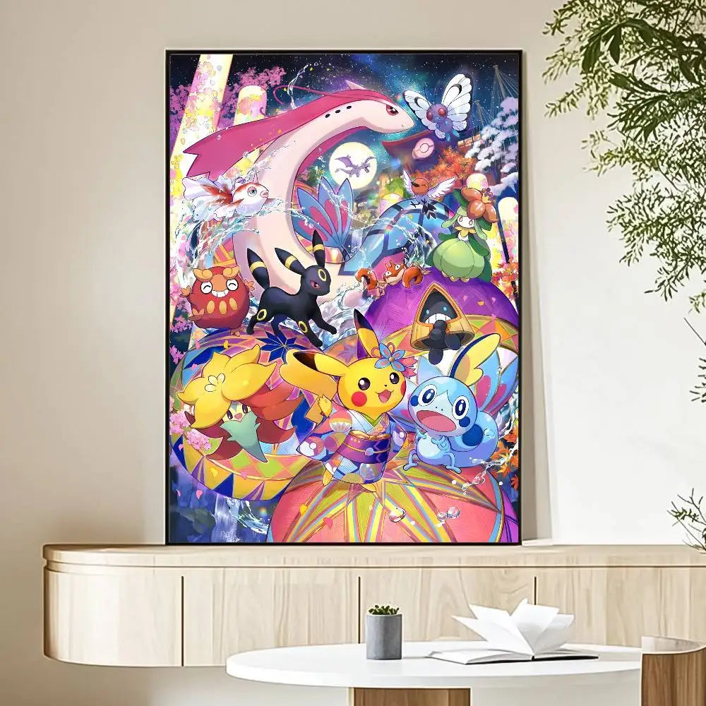 MINISO Cartoon Pokemon Anime Poster HD Art Sticky Wall Waterproof Home Living Room Bedroom Bar Aesthetic Decoration