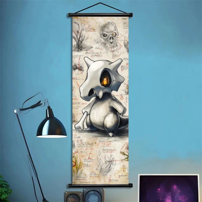 Pokemon Retro Charizard Bulbasaur Umbreon Gengar Scroll Art Cloth Anime Characters Wall Hanging Poster Halloween Xmas Decor