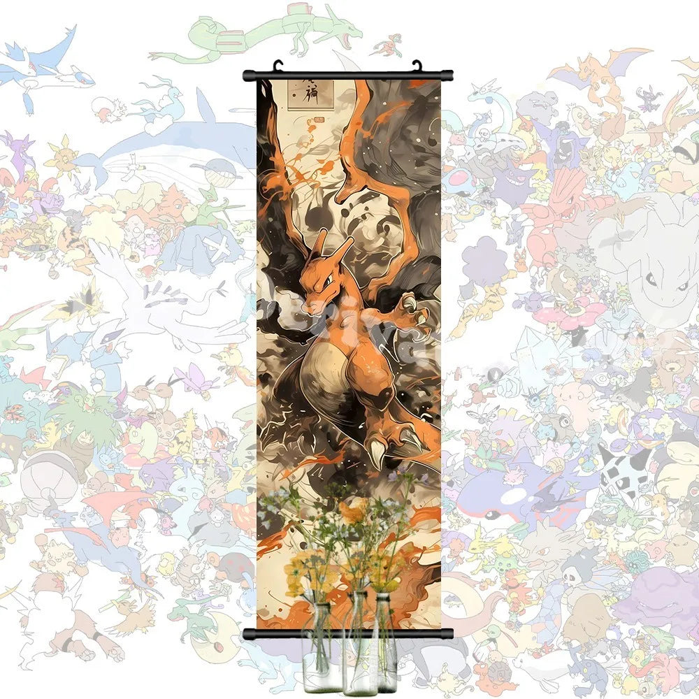 Printed Pokemon Poster Anime Wall Artwork Gengar Pictures Charizard Painting Canvas Pikachu Hanging Scrolls Home Room Decor