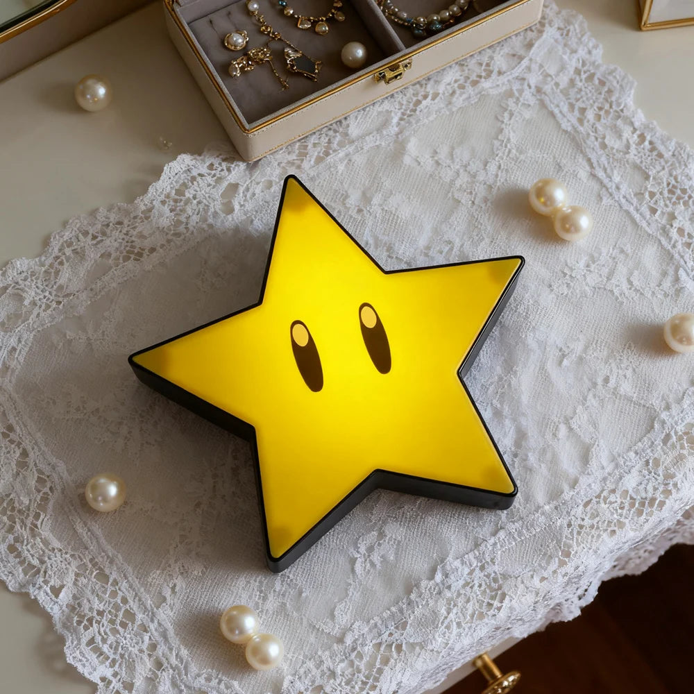 مصباح مكتبي بإضاءة LED على شكل نجمة من Super Mario Bros مزود بموسيقى وصوت وشحن USB كهدية للأطفال وألعاب عيد الميلاد