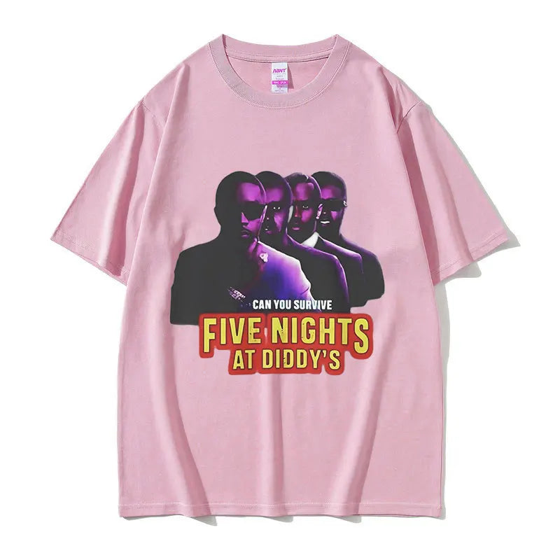 Funny Five Nights At Diddy's House Novelty Graphic T Shirts Men's Retro Fashion Short Sleeve T-shirt 100% Cotton Oversized Tees